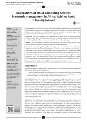 Sampul Dokumen PDF - Implikasi Pengkomputeran Awan untuk Pengurusan Rekod di Afrika: Analisis dan Hala Tuju Masa Depan