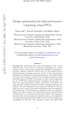 Couverture du document PDF - Optimisation de la Conception pour le Calcul Haute Performance à l'aide de FPGA : Analyse d'un Article Springer Nature